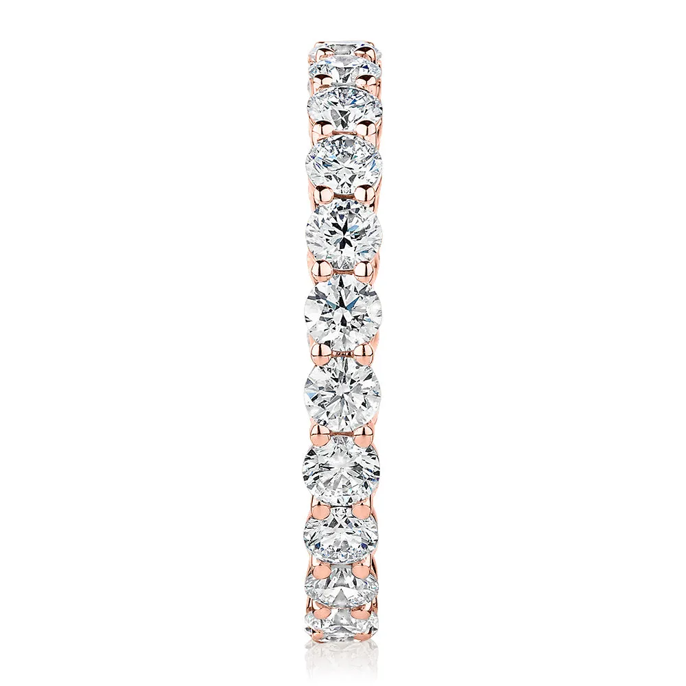 Premium  Laboratory Created Diamond, 1.86 carat TW round brilliant all-rounder wedding or eternity band in 18 carat rose gold