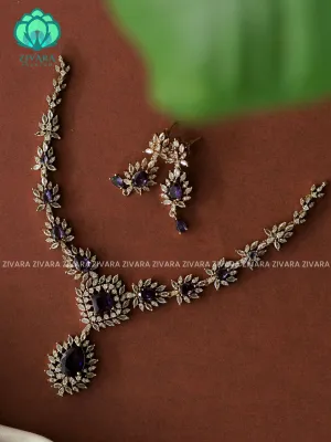 PURPLE- TEAR PENDANT- SUBTLE GOLD POLISH stylish and minimal elegant neckwear with earrings- Zivara Fashion