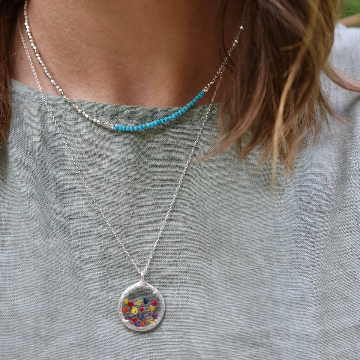 Recycled Sterling Silver Gemstone Rondelle Necklace