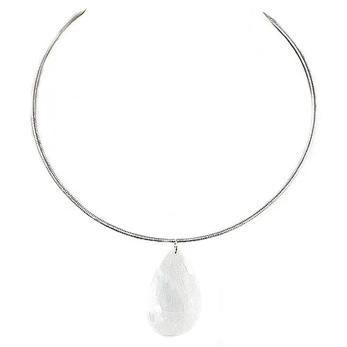 RHODIUM CRYSTAL OVAL SHAPE CLEAR BEAD PENDANT SILVER CHOKER NECKLACE  #SC31900_RHOD-CRY (GG5/FH RECK)