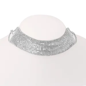 SILVER 1.5"INCHES THICK CCRYSTAL CHOKER NECKLACE #16411CR-S