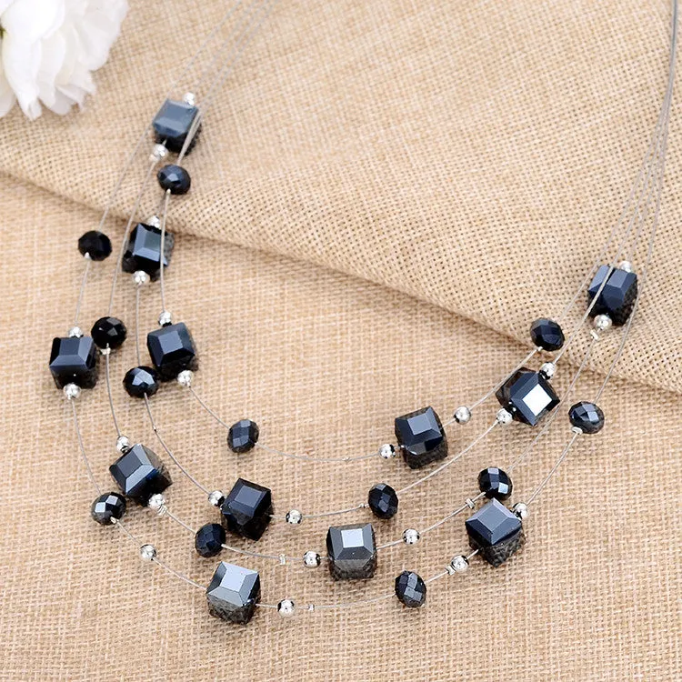 Silver Color Silver Plated Necklace Earrings For Women Jewelry Set Women's Wedding Jewelry Sets Royal Blue Crystal