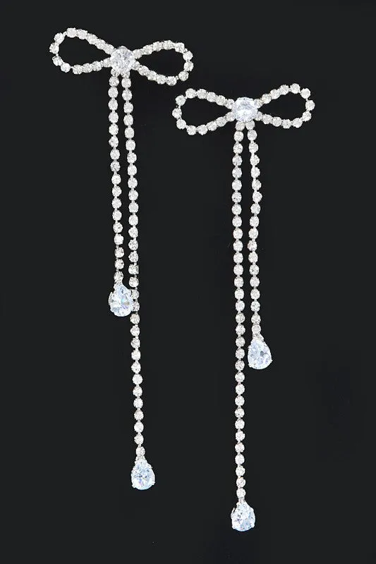 Silver Rhinestone Bow Earrings
