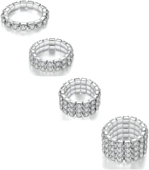 Sparkling Rhinestone Ring Set Trendy Elastic Rhinestone Crystal Stretch Ring Stackable Jewelry for Women Girls