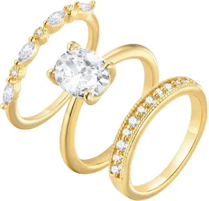 Stackable Gold Rings for Women - 14K Gold Plated Ring Set,Non Tarnish Stainless Steel Cubic Zirconia Friendship Band Anniversaries Party Trendy Jewelry Gift,Christmas Birthday Gifts for Her Girlfriend