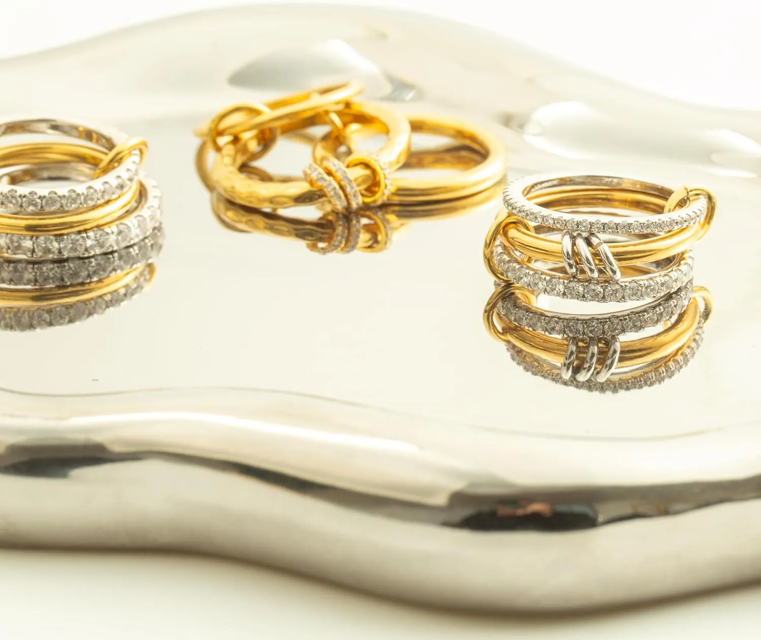 Stackable Rings for Women Non Tarnish,Dainty 18k Gold Plated CZ Cubic Zirconia Rings,Silver and Gold Rings Set,Multi-Link Connected Rings