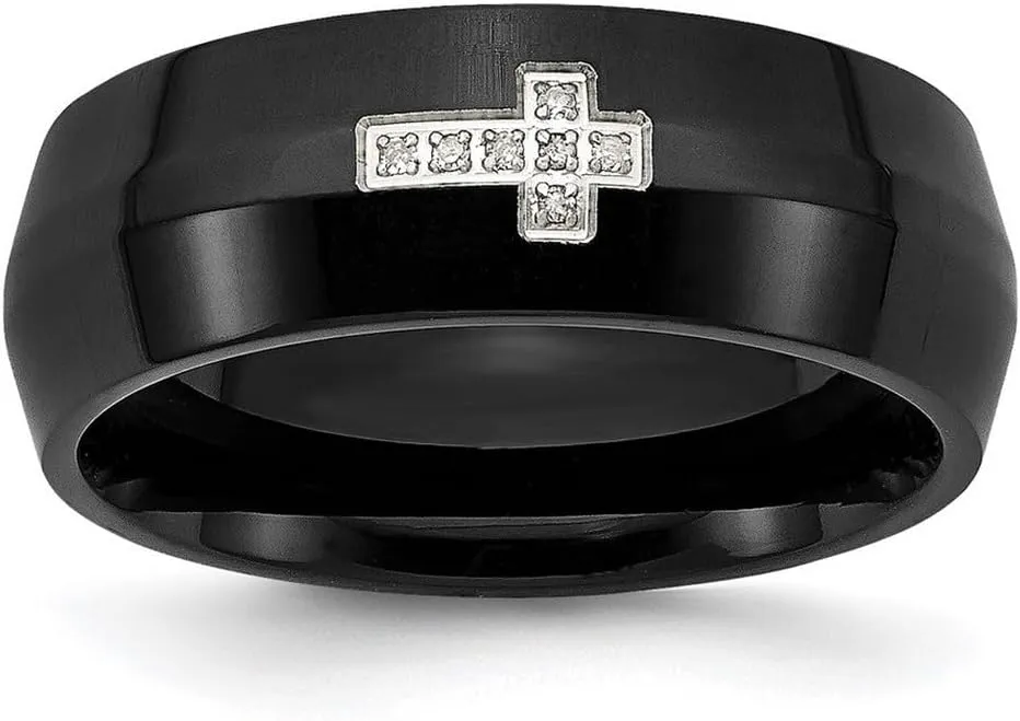 Stainless Steel Polished Black Plated With Diamond Religious Faith Cross Ring Size 7 Band Style-Ring for Women
