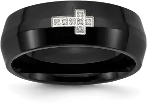 Stainless Steel Polished Black Plated With Diamond Religious Faith Cross Ring Size 7 Band Style-Ring for Women