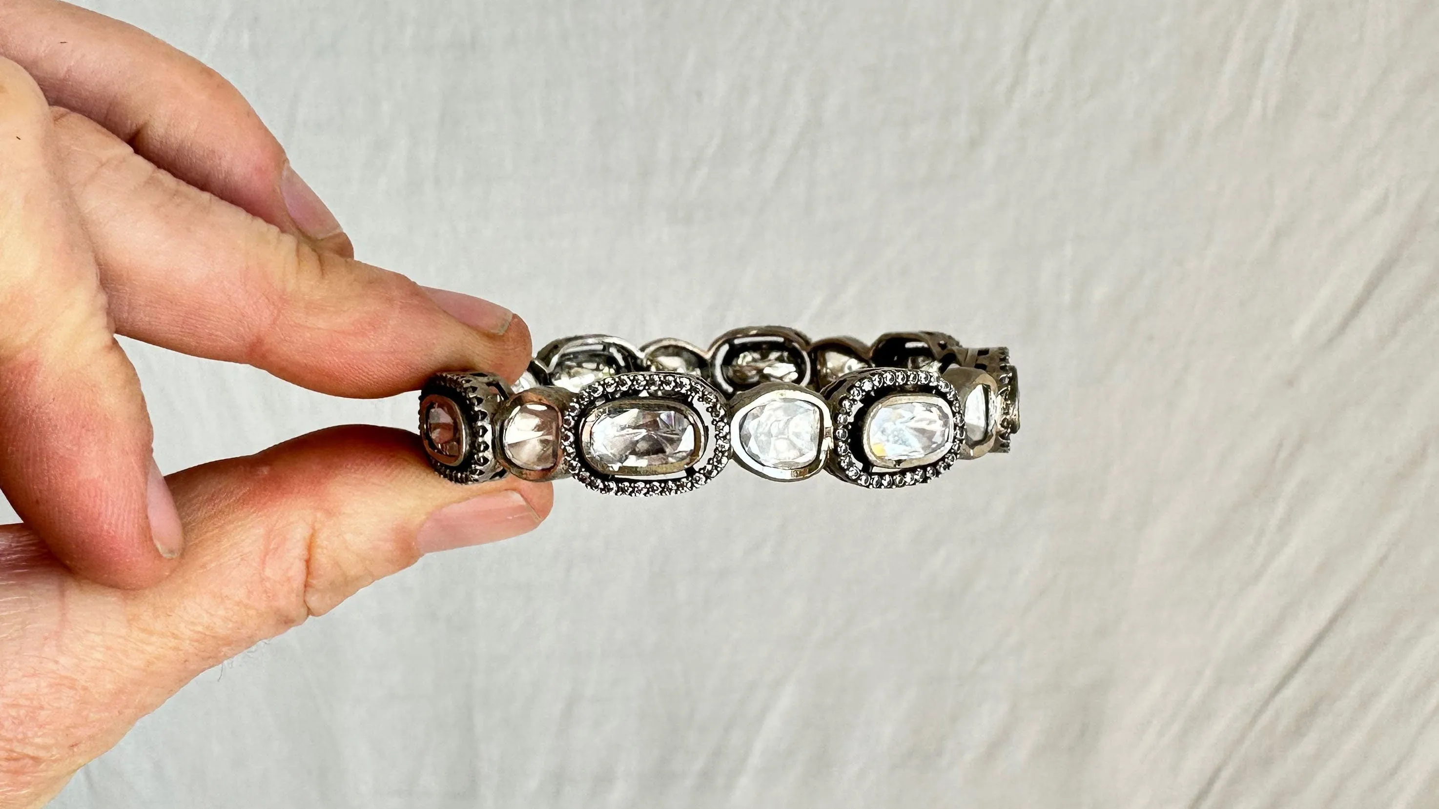 Sterling Silver Indian Bangle PAIR. Crystal & Sterling Silver. Exquisite. 1033