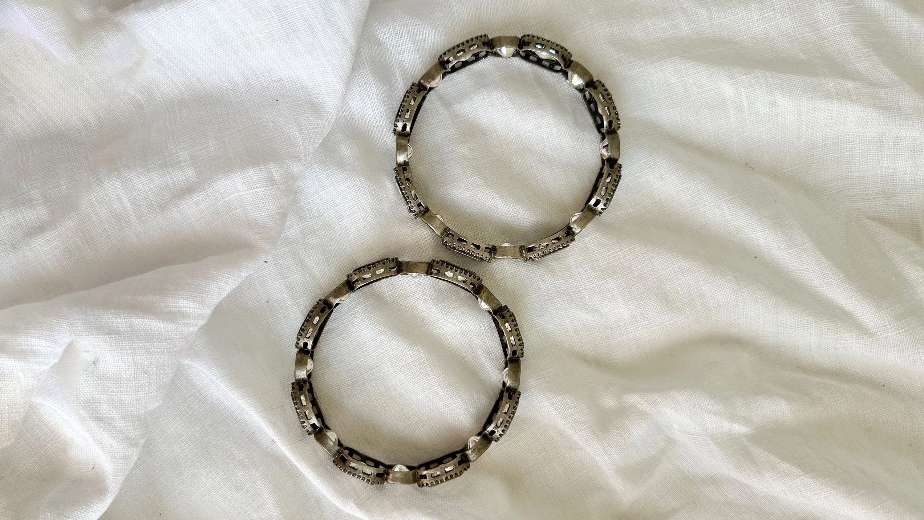 Sterling Silver Indian Bangle PAIR. Crystal & Sterling Silver. Exquisite. 1033