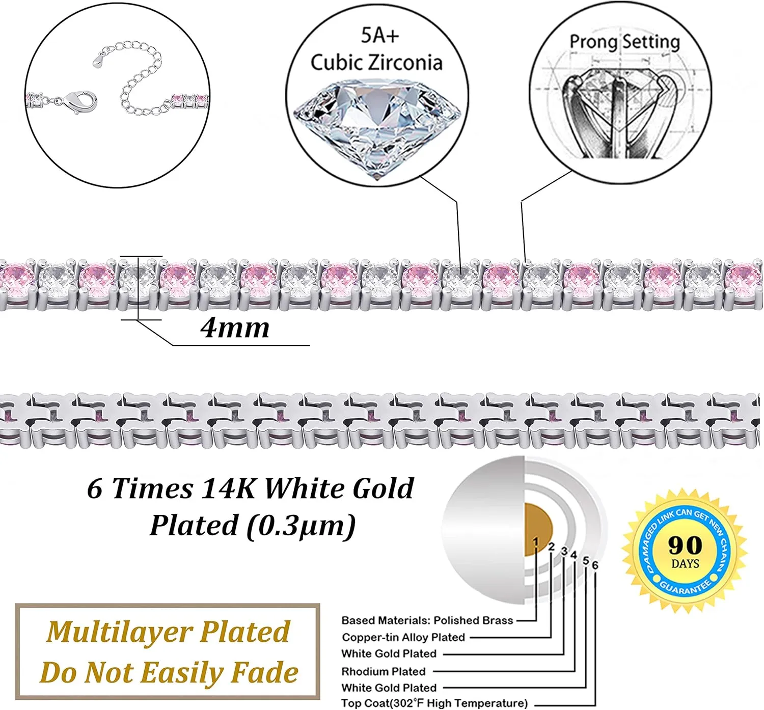 TOPGRILLZ Tennis Ankle Bracelet Gold Anklet Adjustable with Extension 14K Gold Plated Iced out Diamond 3-6mm Fashion Stylish Foot Jewelry for Women