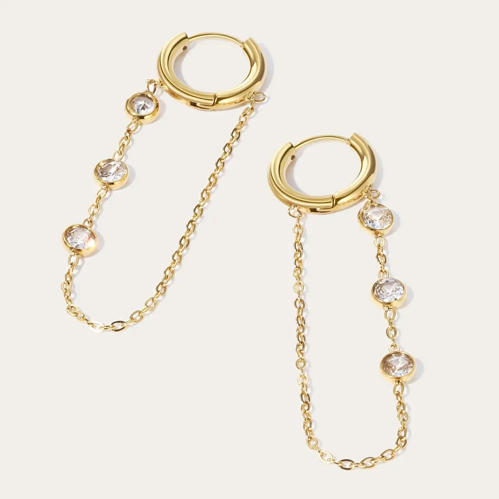 VAIGE Elegant 18K Gold Plated Stainless Steel Drop Earrings with Cubic Zirconia Hoops – Trendy Geometric Dangle Jewelry Gift