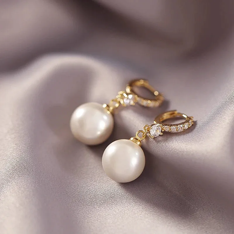 VAIGE Elegant Simulated Pearl Drop Earrings in Classic Geometric Style - Fashion Jewelry for Parties and Everyday Wear