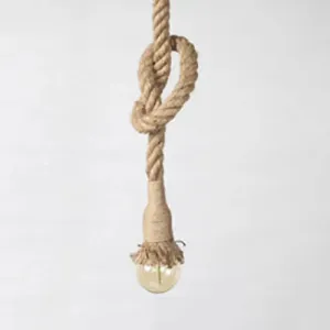 Vintage Style Hemp Rope Pendant Light Fixture for Restaurants - Beige Color, Open Bulb, 1 Head Hanging Lighting