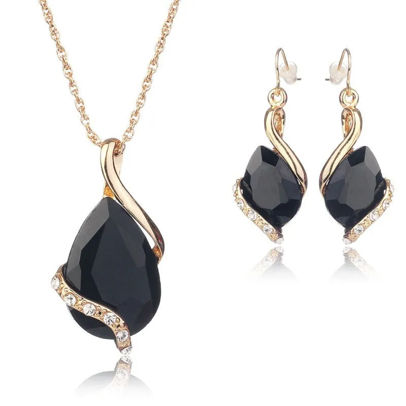 Wedding Bridal Dress Accessories Jewelry Sets For Women Water Drop Crystal Necklace Earrings Set Gold Plated Holiday Party