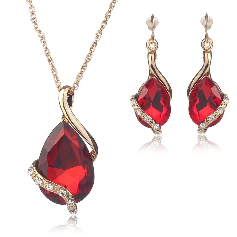 Wedding Bridal Dress Accessories Jewelry Sets For Women Water Drop Crystal Necklace Earrings Set Gold Plated Holiday Party