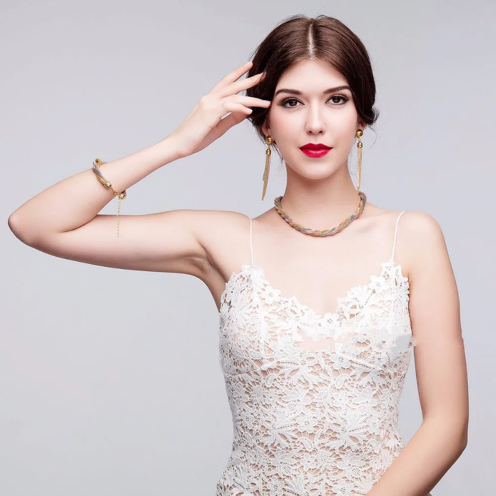 Wedding Gold Plated 3 Color Necklace Fine Jewelry Sets Party Women African Beads Bridal Ring Bracelet Earrings Accessories