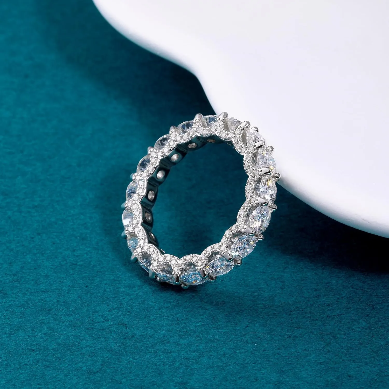 WES Wedding Band Ring for Women, 5.3cttw D Color VVS1 Lab Created Moissanite Ring,Round Cut Sterling Silver Moissanite Eternity Ring, Anniversary Engagement Stackable Rings