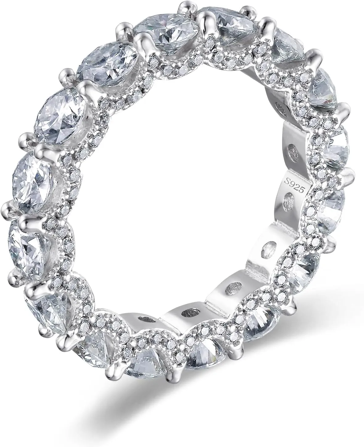 WES Wedding Band Ring for Women, 5.3cttw D Color VVS1 Lab Created Moissanite Ring,Round Cut Sterling Silver Moissanite Eternity Ring, Anniversary Engagement Stackable Rings