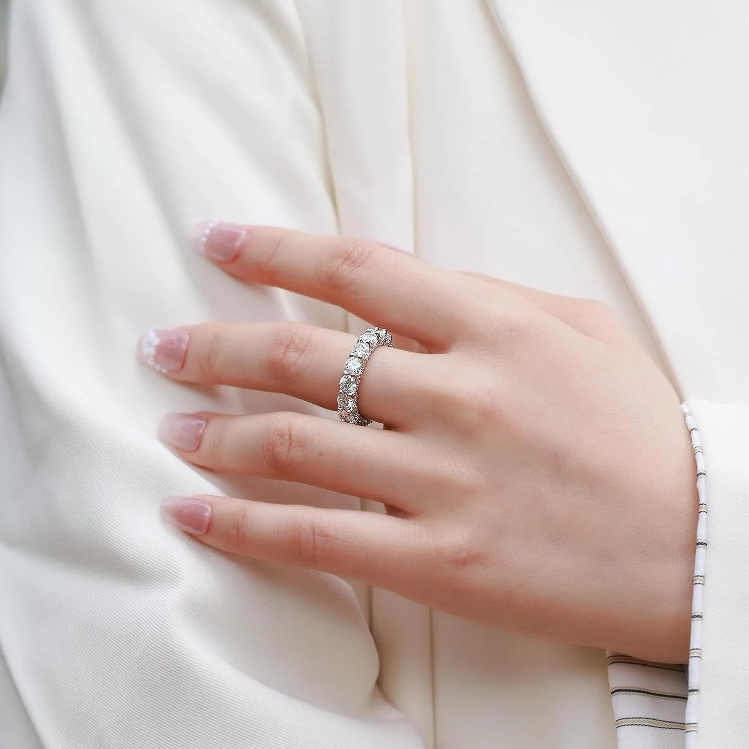 WES Wedding Band Ring for Women, 5.3cttw D Color VVS1 Lab Created Moissanite Ring,Round Cut Sterling Silver Moissanite Eternity Ring, Anniversary Engagement Stackable Rings