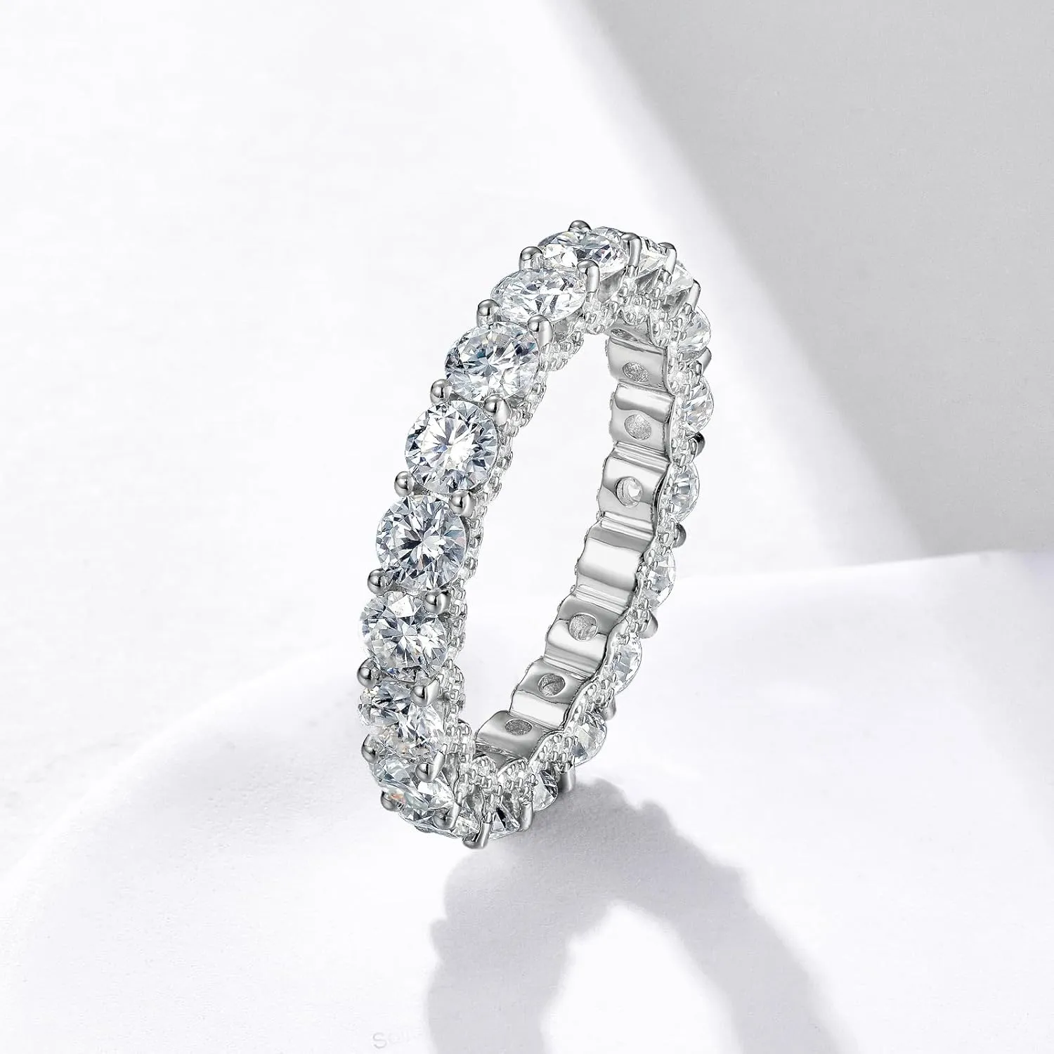 WES Wedding Band Ring for Women, 5.3cttw D Color VVS1 Lab Created Moissanite Ring,Round Cut Sterling Silver Moissanite Eternity Ring, Anniversary Engagement Stackable Rings