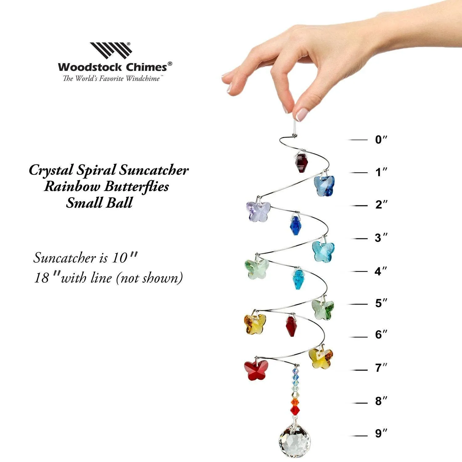 Woodstock Chimes - Crystal Spiral - Rainbow Butterflies, Small Ball