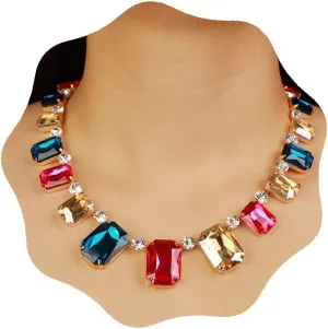 YERTTER Sparkle Full Rhinestone Choker Square Crystal Chain Necklace Earrings Set Crystal Statement Collar Clavicle Choker Necklace for Wedding Women Girls